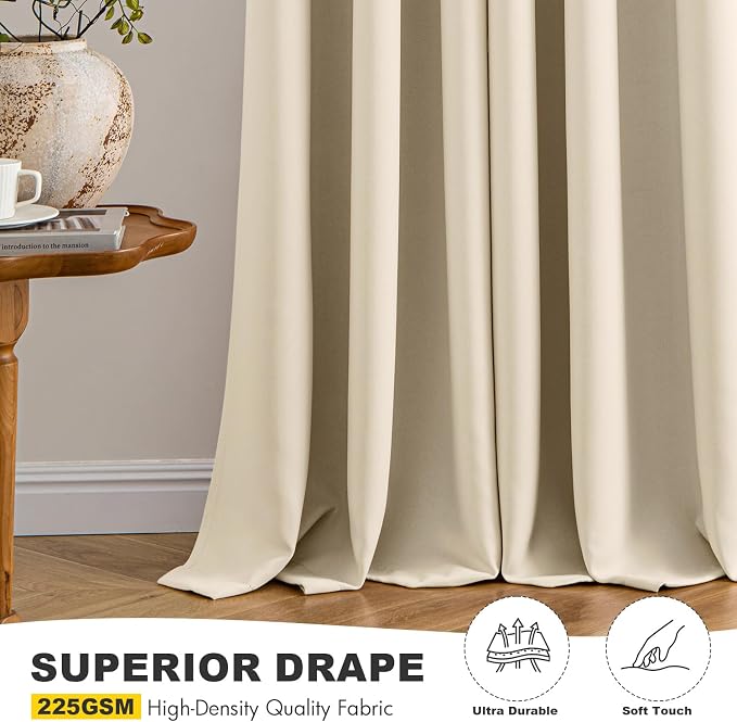 MIULEE Blackout Curtains for Bedroom 2 Panels 40 x 96 Inch Long Cream Beige | - Image 5