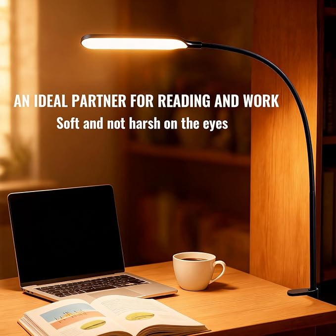 8W LED Desk Lamp with Long Gooseneck and USB Cable, 800LM | Metal Dimmable Clip - Image 4