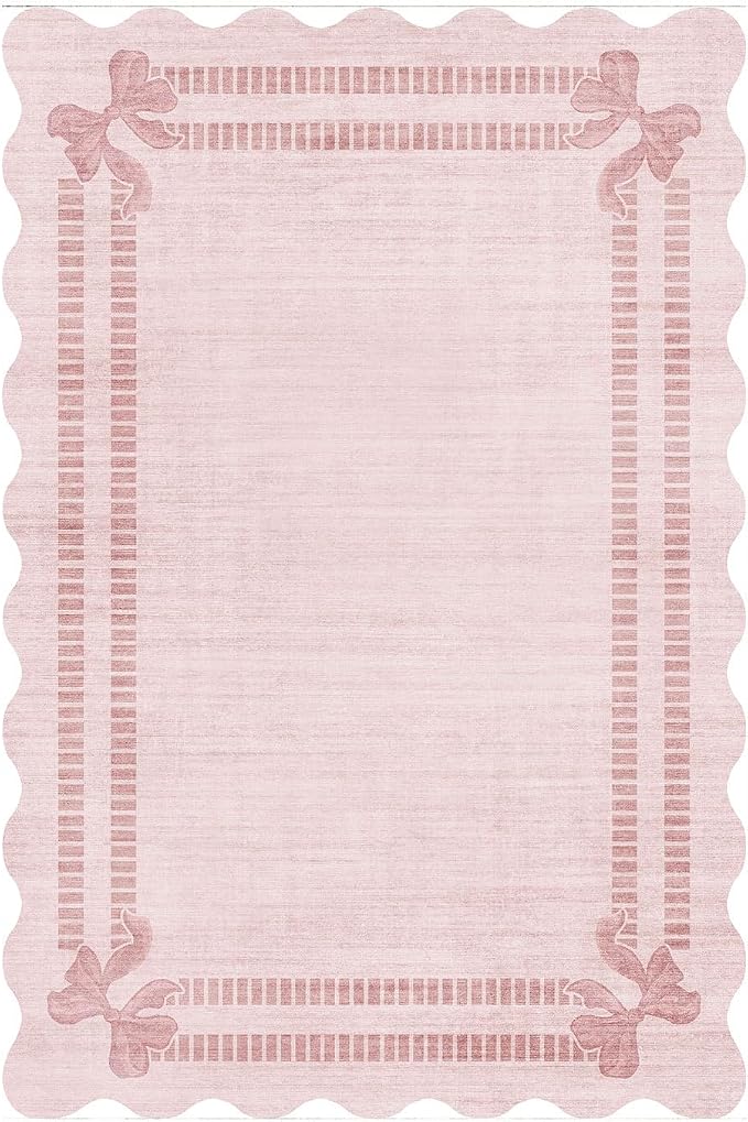 Latte&Fog 8x10 Area Rugs for Living Room Washeble Cute Scalloped Pink Rug | for - Image 5