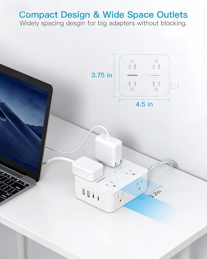 PD30W USB C Power Strip Surge Protector 15Ft, 1080J Desk Charging Station | 8 - Image 6
