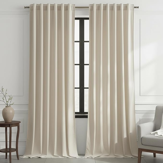 Timeper Cream Beige Velvet Curtains 120 inches 2 Panels, Luxury Curtains by Timeper