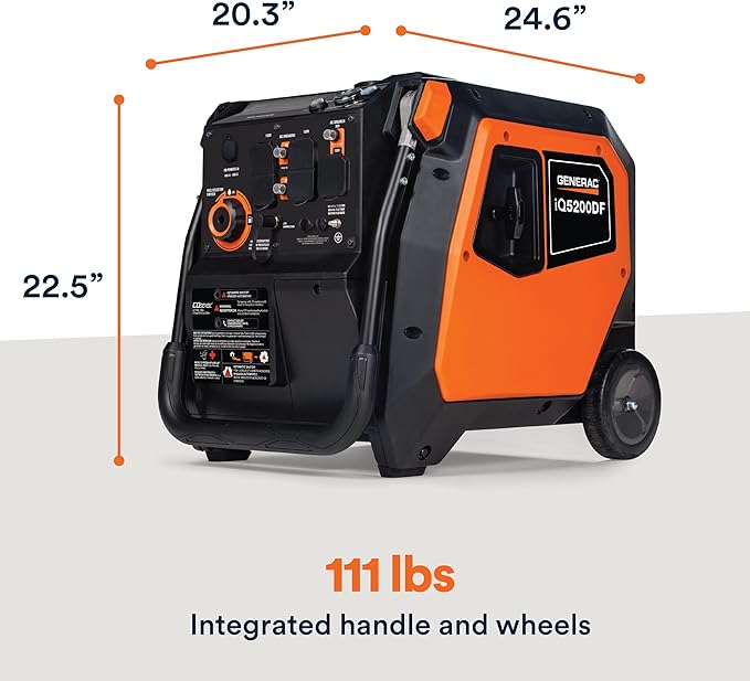 Generac 5,200-Watt Dual-Fuel Portable Inverter Generator - Gas and Propane Compatible - Quiet Operation - Clean, Stable Power - CA Compliant - Great for Home Backup, Camping, and RV Use