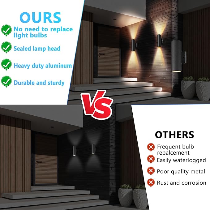 RIDALUX Dusk to Dawn Outdoor Light Fixtures: 4 Pack IP65 Waterproof Exterior Wall Light - Black Aluminum Sensor LED Porch Lights