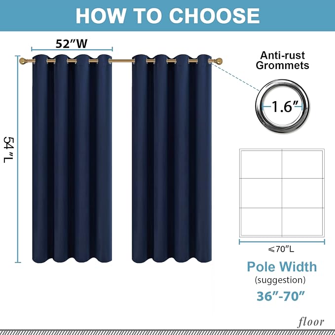 Diraysid Navy Blue Grommet Blackout Curtains - Image 5