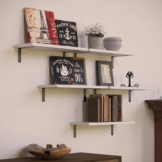 RICHER HOUSE Rustic Wood Floating Shelves Set of 5, Wall Mounted Shelf 16in | - Image 4