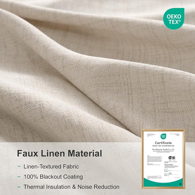 Linen Textured Total Blackout Sliding Door Curtains 84 Inches Long, Cream | - Image 7