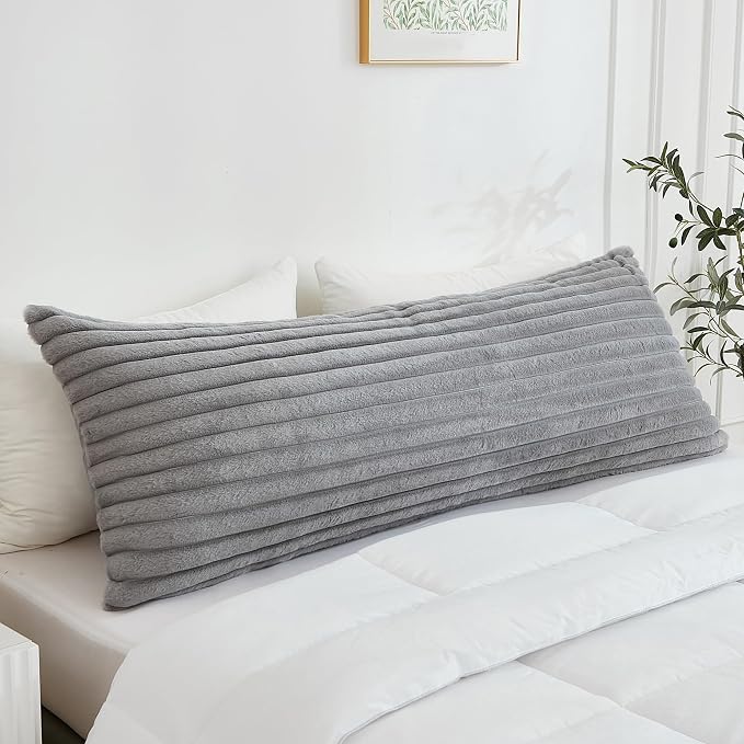 Full Body Pillow with Fluffy Stripe Faux Fur Removable Cover, Long Bed Pillow - Image 4