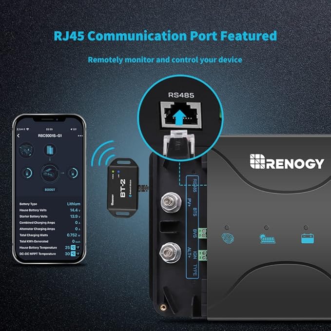 Renogy 50 Amp MPPT Charge Controller 12V MPPT Solar Charge Controller, Capable for Solar Panel and Alternator Power Input, with DC to DC Battery Charger Function, for Gel, AGM, and Lithium Batteries
