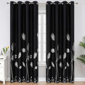 Black Blackout Curtains 108 Inches Length Silver Palm Pattern Window Curtain by ESTELARTEXTILER