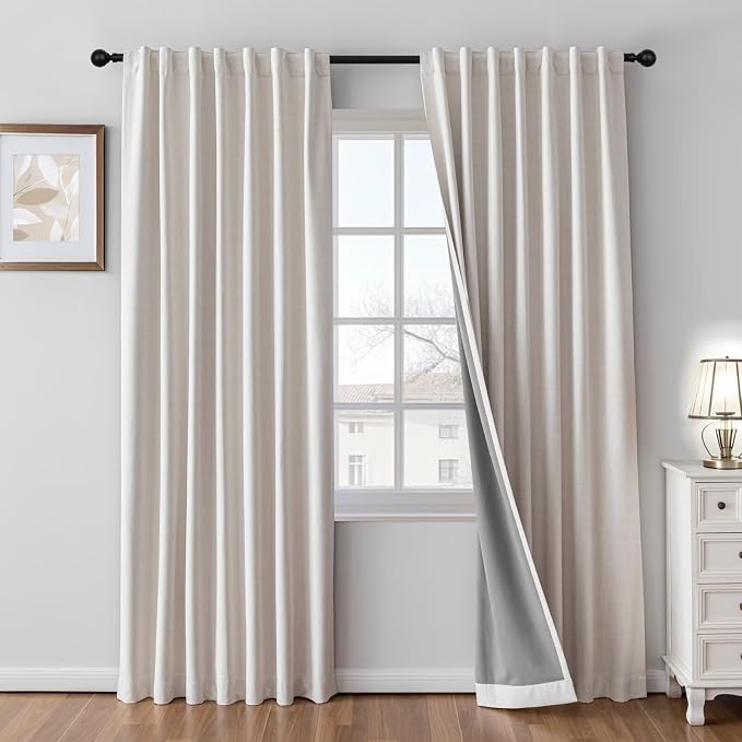 100% Blackout Curtains 96 inch Length 2 Panels Faux Linen Long Drapes by Zyvola