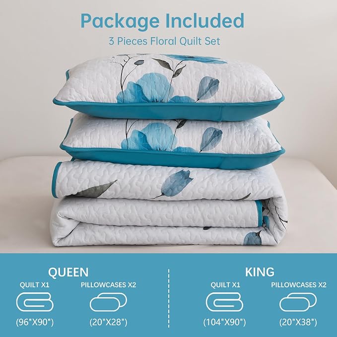 Mybedsoul King Size Quilt Set Teal, Reversible Polyester Coverlet Set - Image 8