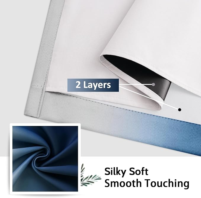 SimpleHome Ombre Blue 100% Blackout Bedroom Curtains - Image 7