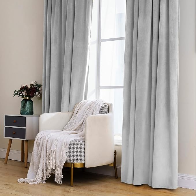 MIULEE Greyish White Velvet Blackout Curtains 52x84 inches 2 Panels | Luxury - Image 7