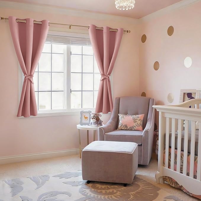 Short Blackout Curtains for Bedroom 2 Panels Dusty Rose 38x45 Inch | Thermal - Image 6