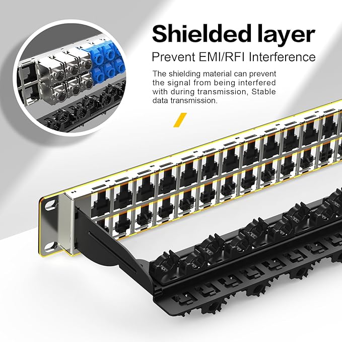 PBAEGAV 48 Port Patch Panel Blank UTP/STP 1U 19" Keystone Patch Panel with Cable Management and Support Bar Compatible with LC/SC/ST/FC/USB/HDMI Keystone Jack(48 Port)