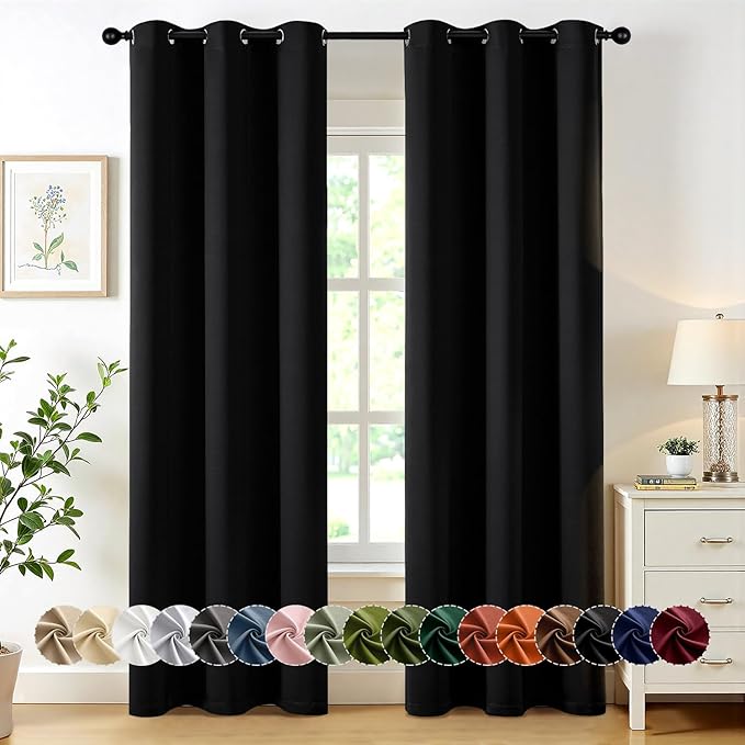 MIULEE Blackout Curtains for Bedroom 2 Panels 34 x 72 Inch Long Black | Thermal by MIULEE
