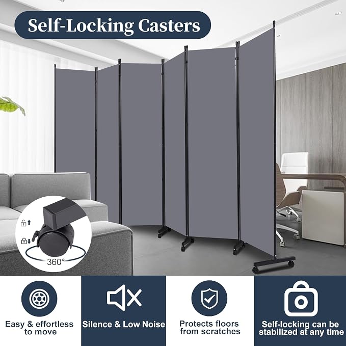 Room Divider 6 Panel-132''Wide Folding Privacy Screen, Large Partition Wall | - Image 4