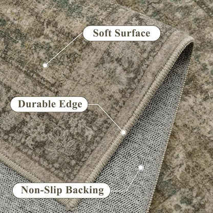 2x12 Brown Area Rug Runners for Hallways Washable Vintage Distressed Carpet Low Pile Non Slip Indoor Retro Soft Long Accent Rug Bedroom Kitchen Bathroom Laundry Dining Living Room