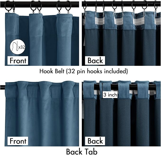 MIULEE Velvet Curtains 50W x 84L 2 Panels Stone Blue Blackout Curtains | Luxury - Image 3