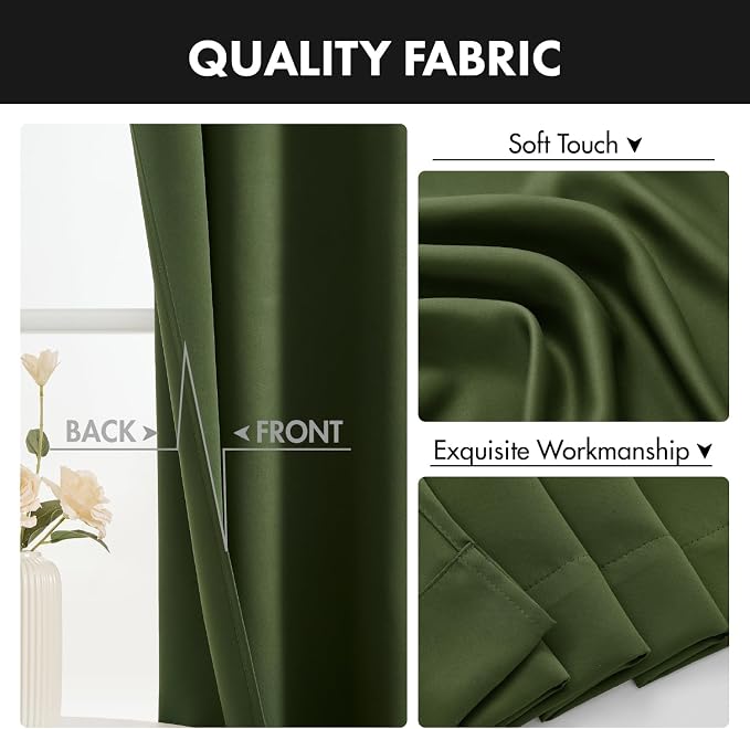 MIULEE Set of 4 Short Bedroom Blackout Curtains 54 Inch Long Oliver Green | - Image 8