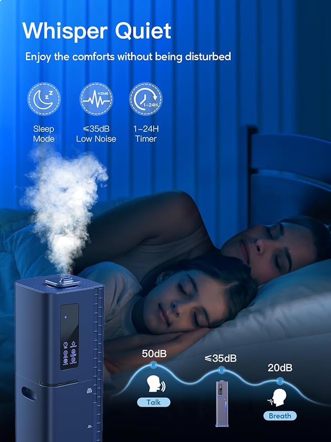 Zeova 10L/2.64Gal Humidifiers for Bedroom, Top Fill Quiet Ultrasonic Cool Mist Humidifier Large Room, Covers 550ft², 60H Runtime, 24H Timer, 3 Mist Modes Humidifiers for Home, Office, Plants, Purple