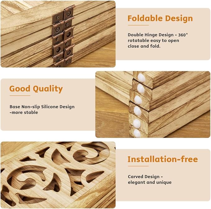 Svimi Folding Room Divider, 5.6Ft 6 Panels Wood Carved Privacy Screens - Image 3