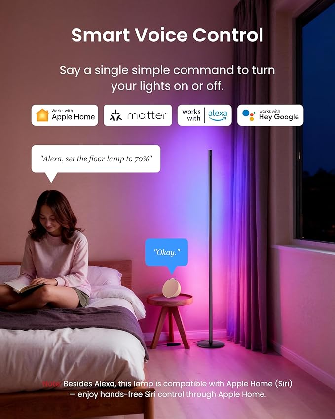 SwitchBot Smart Floor Lamp RGBICWW Voice/App Controlled Works with Alexa, Apple Home & Google, Matter, Warm & Cool White, 1200lm Music Sync, Lamp for Living Room for Bedroom — Christmas/Holiday décor
