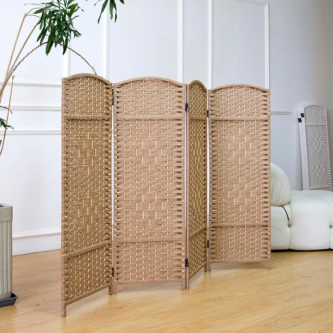 4 Panel Rattan Divider Short Room Partition Screen, Double Sided Folding Divider - Image 5