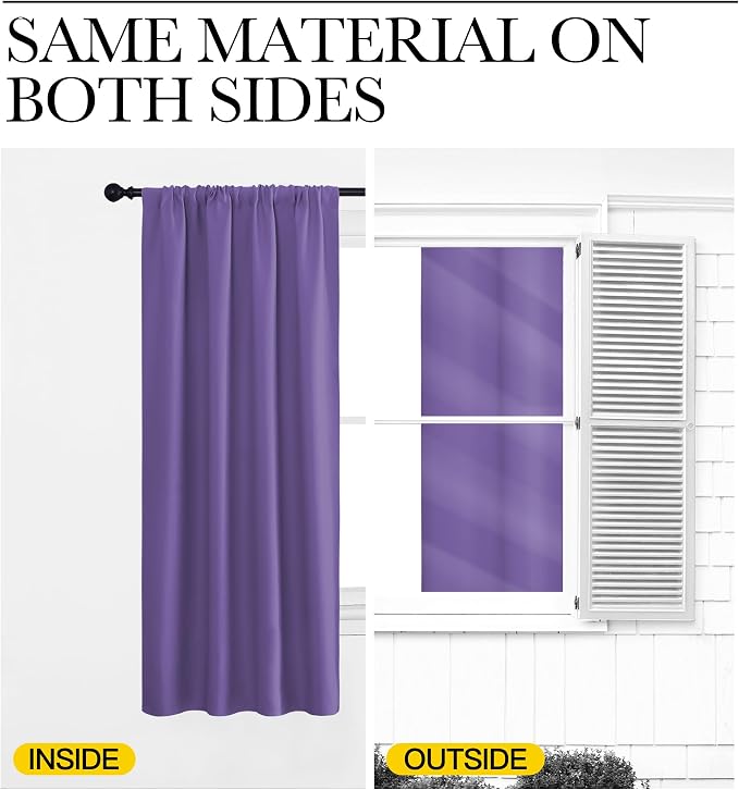 NICETOWN Kitchen Curtains, Short Blackout Drapes, Lilac Purple, Thermal - Image 5