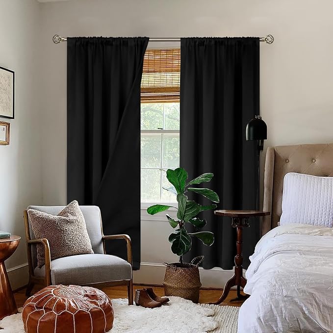 BGment Black Blackout Curtains for Bedroom 72 Inch Length 2 Panels | Thermal - Image 2