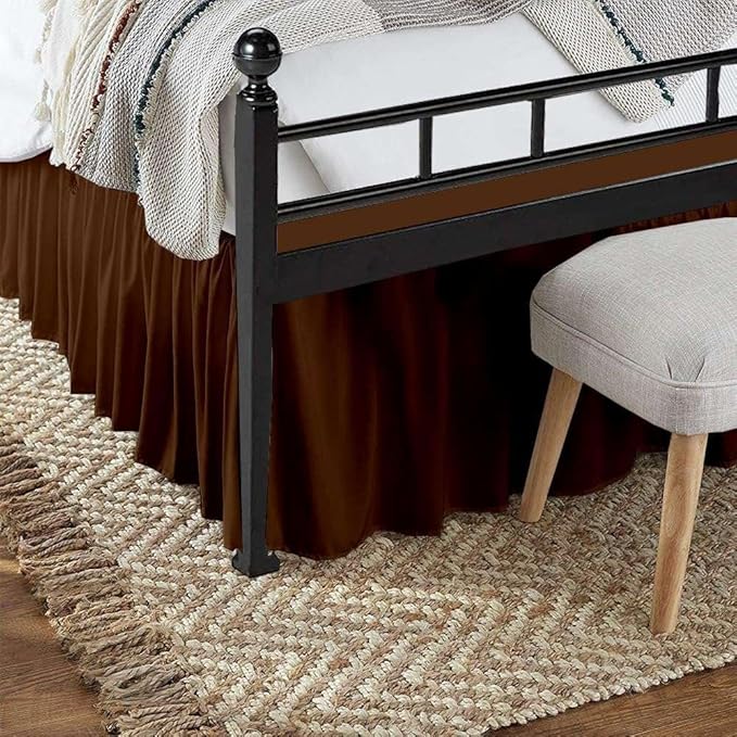 Chocolate Solid Ruffled Bed Skirt Full XL-10 Inch Drop Split Corner, Microfiber Bedskirt with Platform Three Sided Coverage