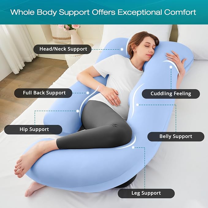 Cooling Pregnancy Pillows for Sleeping, Light Blue | Sasttie Maternity Pillow - Image 2