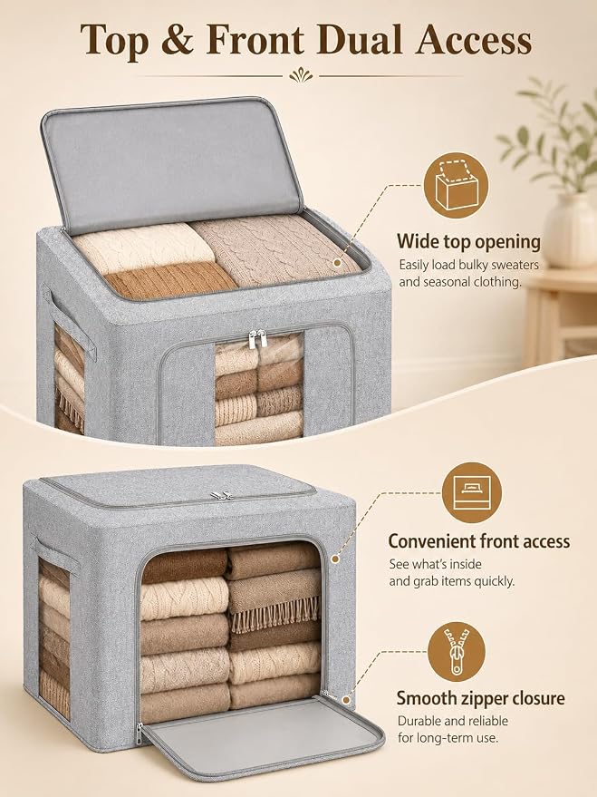 punemi 50L Cashmere Sweater Storage Bags, 2 Pack, Steel Frame, Stackable Design - Image 7