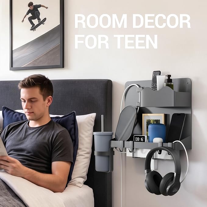 Bedside Shelf, Dorm Room Essentials Metal Floating Shelves | Wall Organizer - Image 7