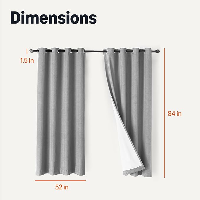 Amazon Basics 100% Blackout Curtains with Grommets, 2 Panels, 52 x 84 Inches, Dark Gray