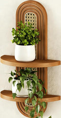 Floating Shelves for Wall, Boho Home Wall Decor, 2-Tier Rattan Plant Shelf by Hongsane