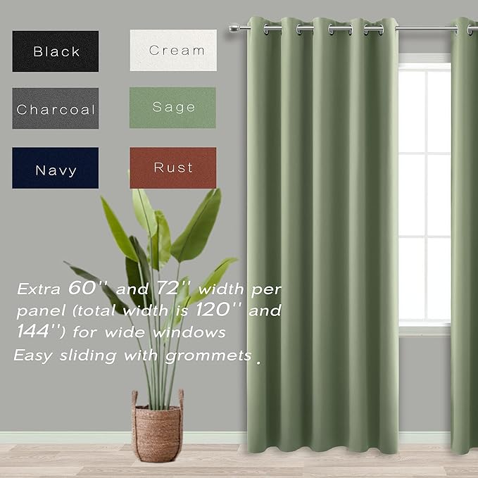 KOUFALL 72 Inch Wide Curtains for Bedroom, Extra Wide Blackout Heat Temperature - Image 3
