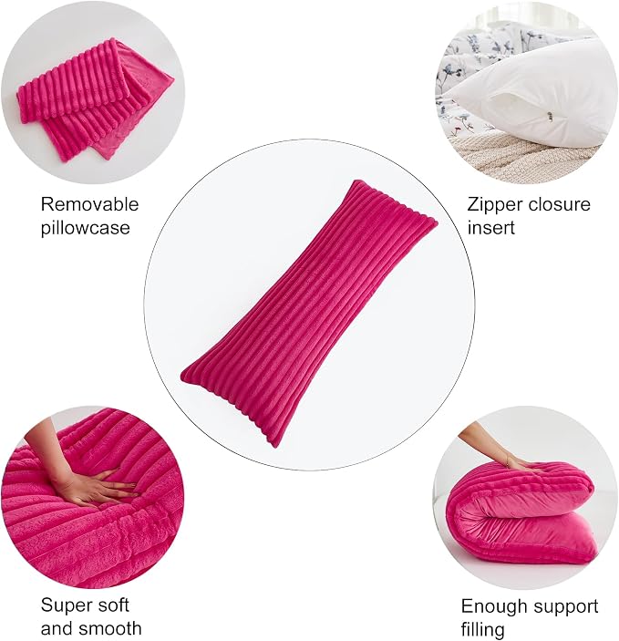 Full Body Pillow with Fluffy Stripe Faux Fur Removable Cover, Long Bed Pillow - Image 6