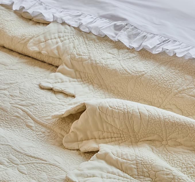 Brandream Queen Size Quilt Set Cotton Beige Quilts Luxury Farmhouse Bedding Set - Image 8