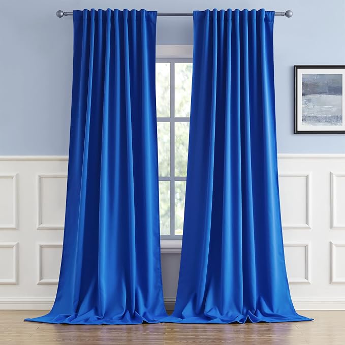 Royal Blue Curtains Room Darkening Curtains，Rod Pocket and Back Tab Thermal by DUALIFE