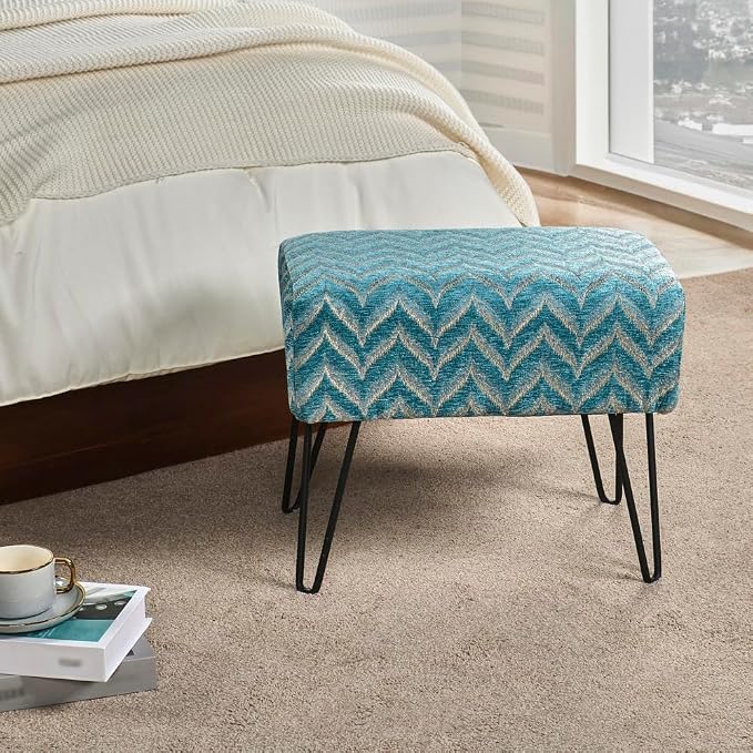 Home Soft Things Blue Jacquard Chenille Ottoman, Arusha - Image 5