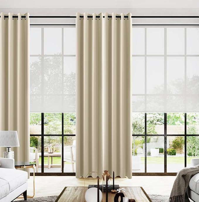 KOUFALL Beige Living Room Curtains 96 Inches Long by KOUFALL
