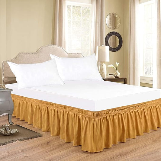 Gold Wrap Around Bed Skirts with 16" Drop - Three Sides Fabric Adjustable Elastic Dust Ruffle Silky Soft -600 TC Stretchy Bed Skirt-Twin XL(39"X 80") Gold