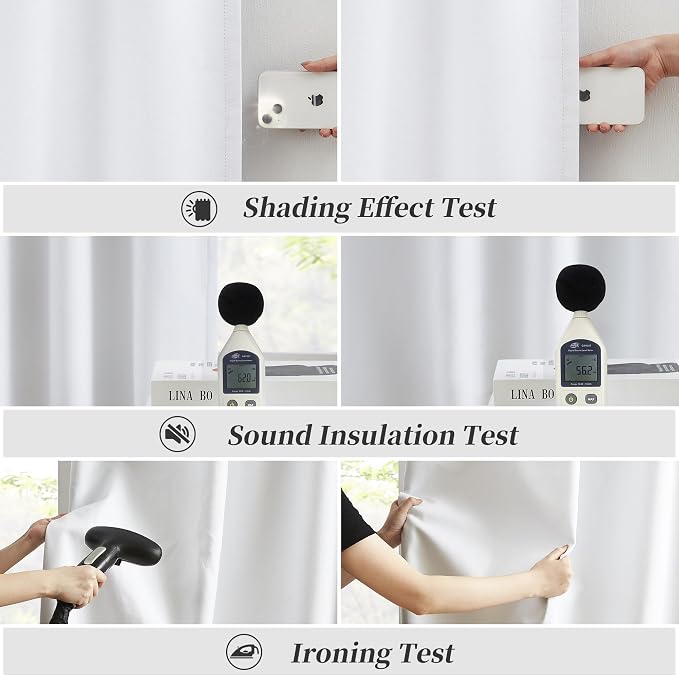 Linen White Sliding Door Curtains 102 Inches Long, 100% Blackout Linen Look - Image 6