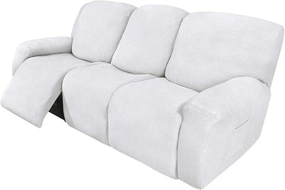 Easy-Going 8 Pieces Recliner Sofa Stretch Sofa Slipcover Sofa Cover Furniture Protector Couch Soft with Elastic Bottom Kids, Spandex Jacquard Fabric Small Checks Snow White