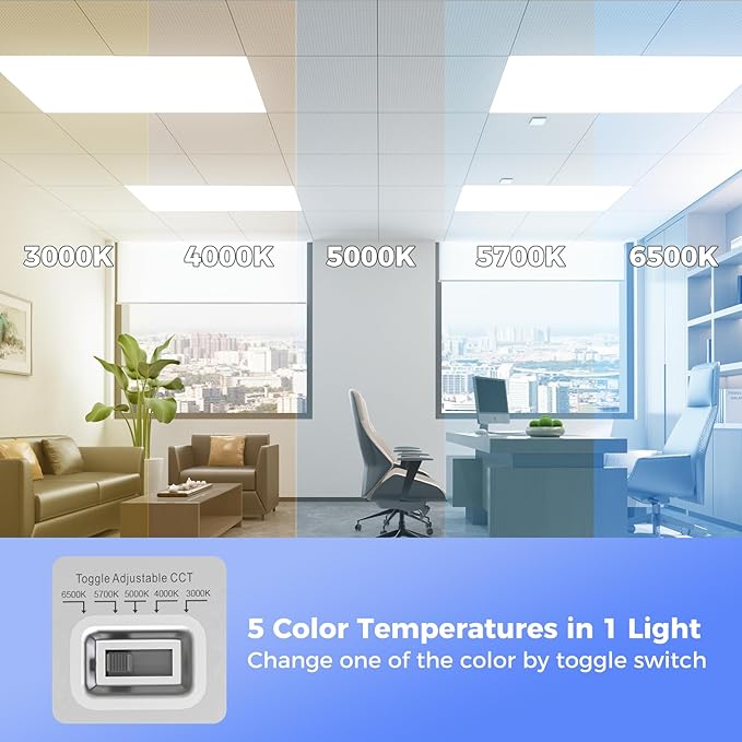 AIKVSXER 24 Pack 2x4 LED Flat Panel Light, Bright 9100LM Office Kitchen Flush Mount Ceiling Light Fixtures,Dimmable,Switchable 5CCT 3000K/4000K/5000K/5700K/6500K, 5 Wattages 30W/40W/50W/60W/70W