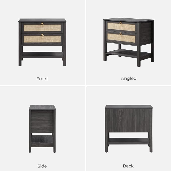 SICOTAS Rattan Nightstand Set of 2, Wide Boho Bedside Table - Image 9