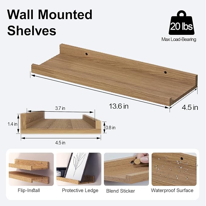 Oak Floating Shelves for Wall Decor, 14 in Shelf - Image 3