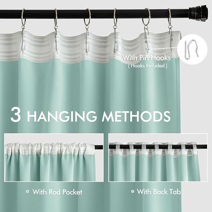 MIULEE Aqua Back Tab Blackout Curtains 52x90 Inch Long 2 Panels Set | Rod - Image 3