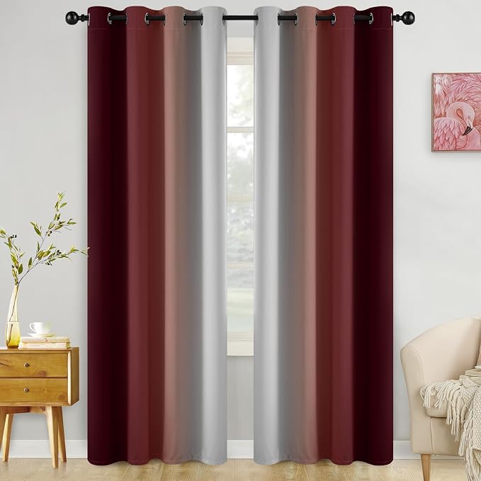 COSVIYA Grommet Room Darkening Ombre Red Curtains W52xL84 inch | Gradient Drapes by COSVIYA